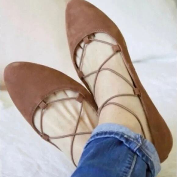 Lucky Brand Aivee Brown Lace Up Almond Toe Flats Size 6 Leather Upper Preppy - Picture 1 of 16